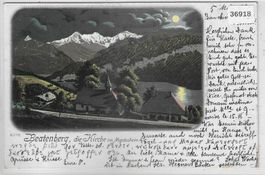 Beatenberg, die Kirche im Mondschein - Litho 1899