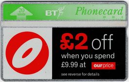 ourprice - seltene ungebrauchte Telefonkarte aus England