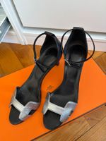 Damensandalen Leder Schwarz Silber Grösse 38. 5 getragen