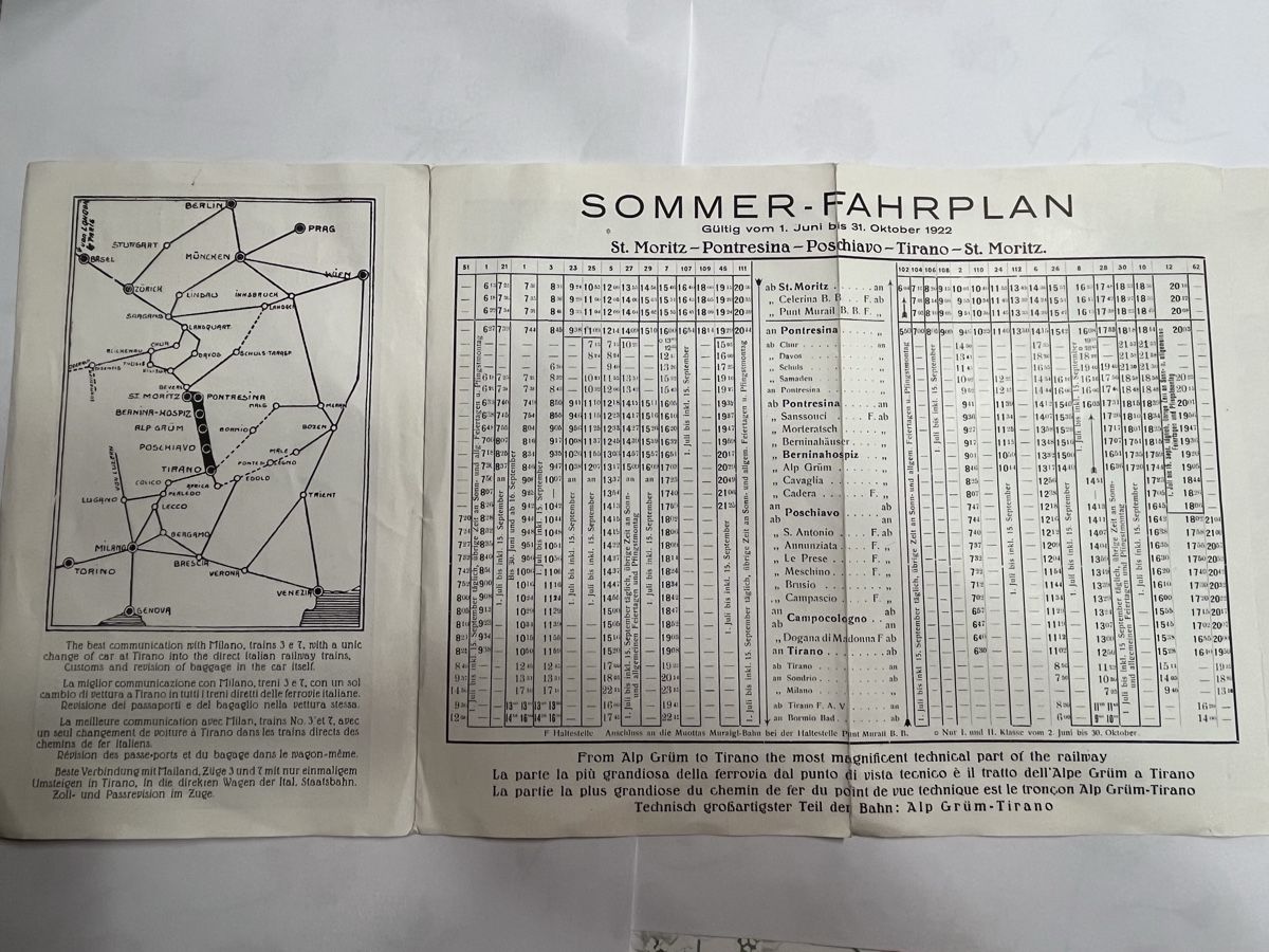 Documenti: Berninabahn Sommerfahrplan von 1922 – Usato da winterthur venduto da melifera 3