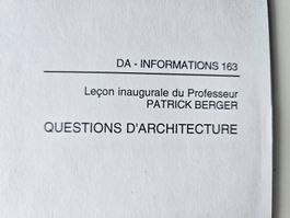 Leçon inaugurale de Patrick Berger, EPFL 1995