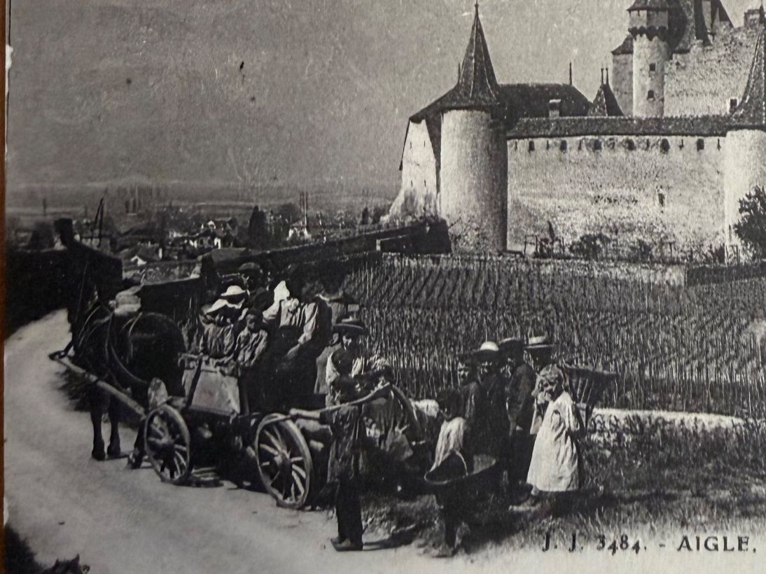 Cartoline postali: Aigle - Famille devant le Château – Usato da Lutry venduto da Ediego 1