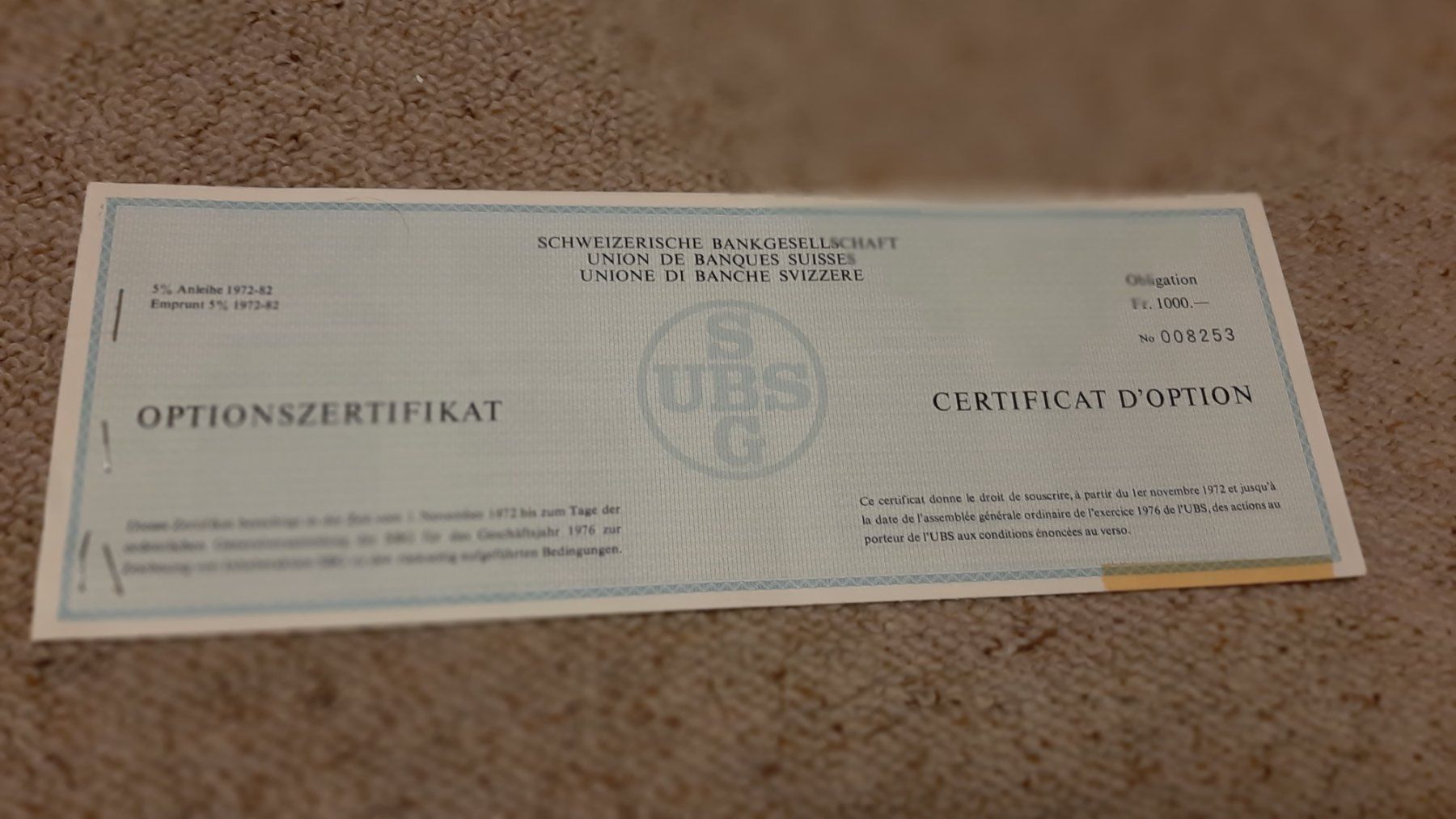 Documenti: UBS Optionszertifikat – Usato da Porza venduto da ulletta1