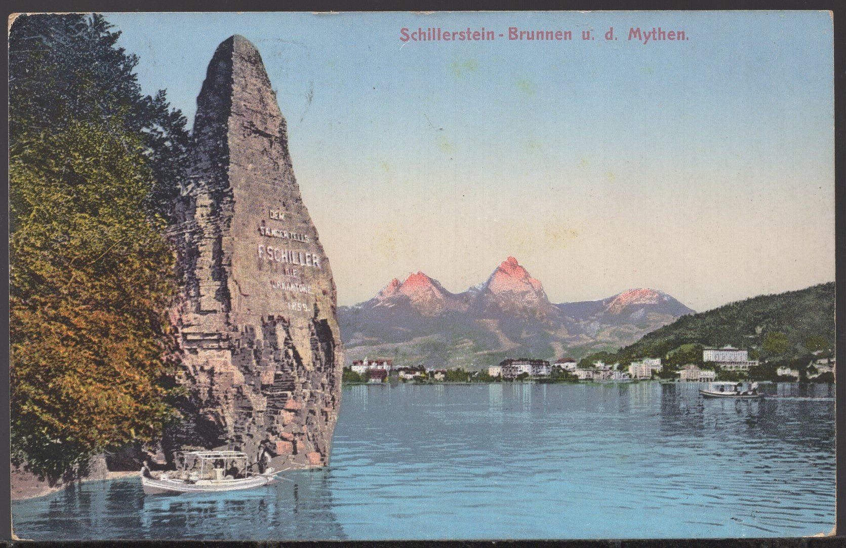 Cartoline postali: Schillerstein - Brunnen  u.  d.  Myten  1908 – Usato da Aarau venduto da kufi44
