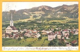 Litho 120Jahr Kerns Sicht auf Schule,Dorfkern mit Arvigrat