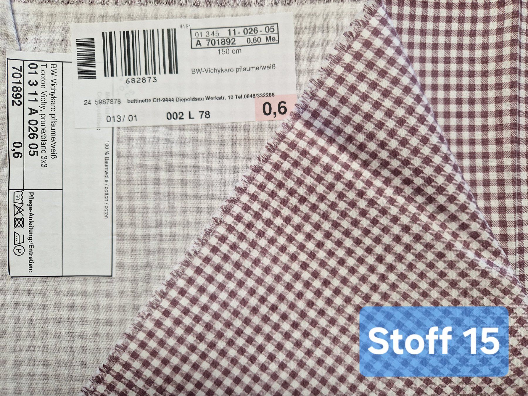 Tessuti: Baumwollstoff Vichykaro pflaume – Nuovo (secondo la descrizione) da Gipf-Oberfrick venduto da KreativeWelt