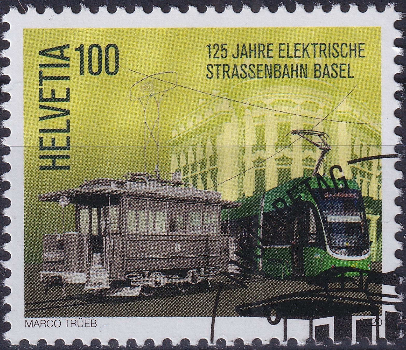 Alle Briefmarken: 2020, Nr.1795 (Strassenbahn Basel) mit Ersttags-Eck-Stempel. – Gebraucht aus Sursee von Luzernerraute