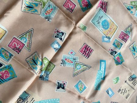 Foulard bandana en soie vintage impression timbres