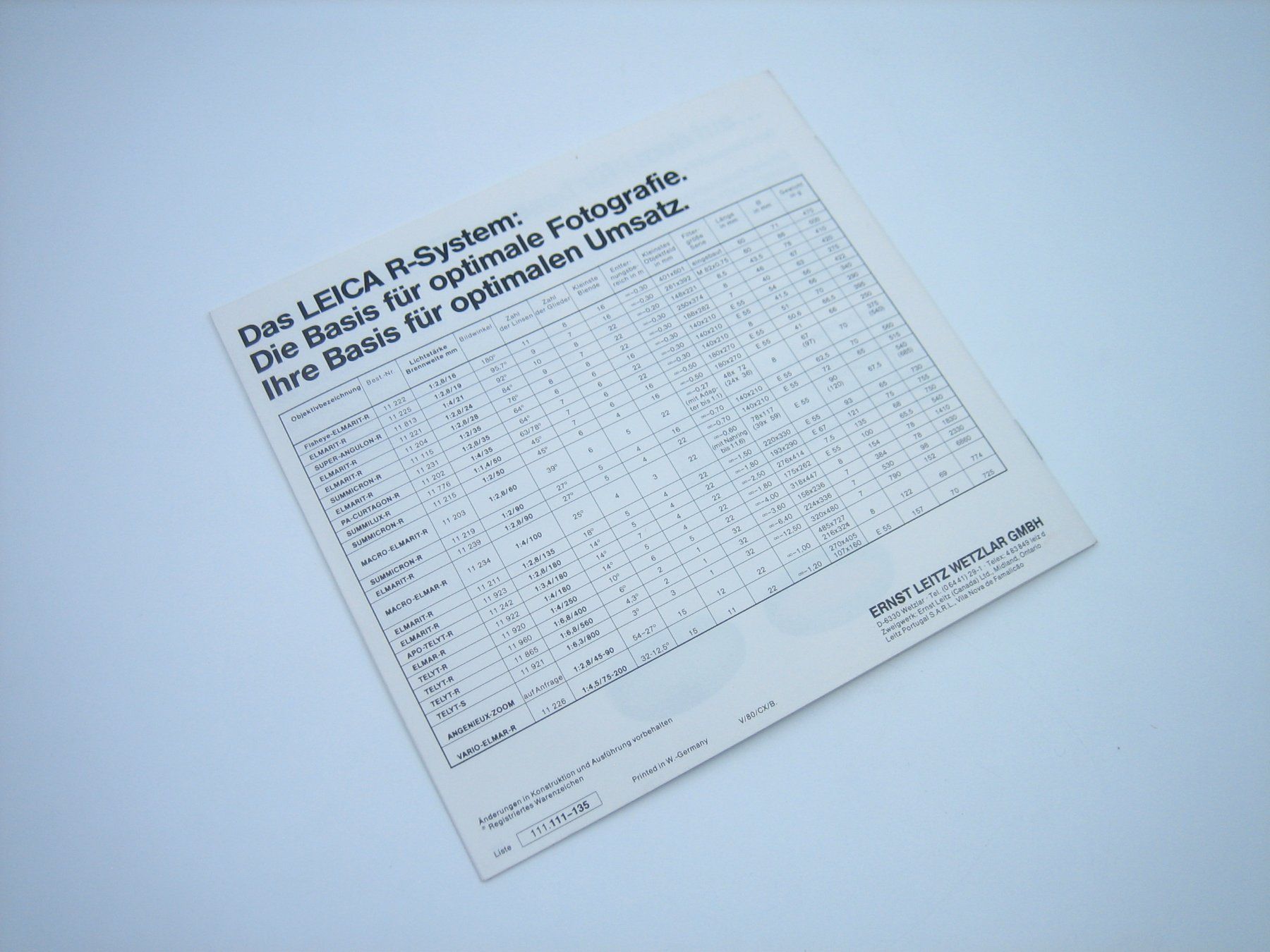 Leica Documenti: Leica R-Objektive alter Prospekt/Katalog – Usato da Zürich venduto da Tomi118 9