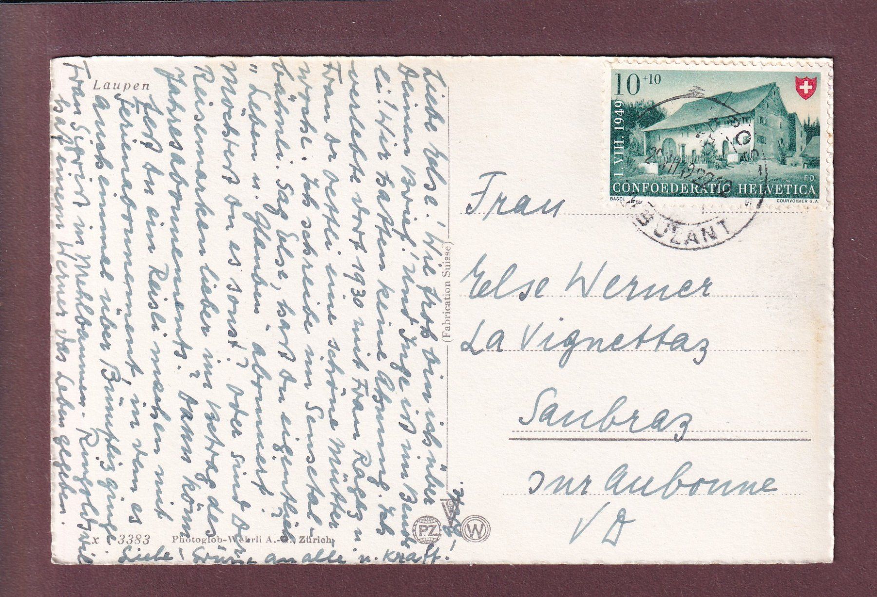Cartes postales: LAUPEN - Schloss - 1949 – D'occasion à Pully par nicecards 1