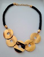 Collier fantaisie noir et doré environ 42- 46 cm/ ajustable 