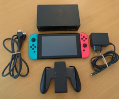 -55% Nintendo Switch V1 Erista, Rot/Blau + Grip, Dock, HDMI