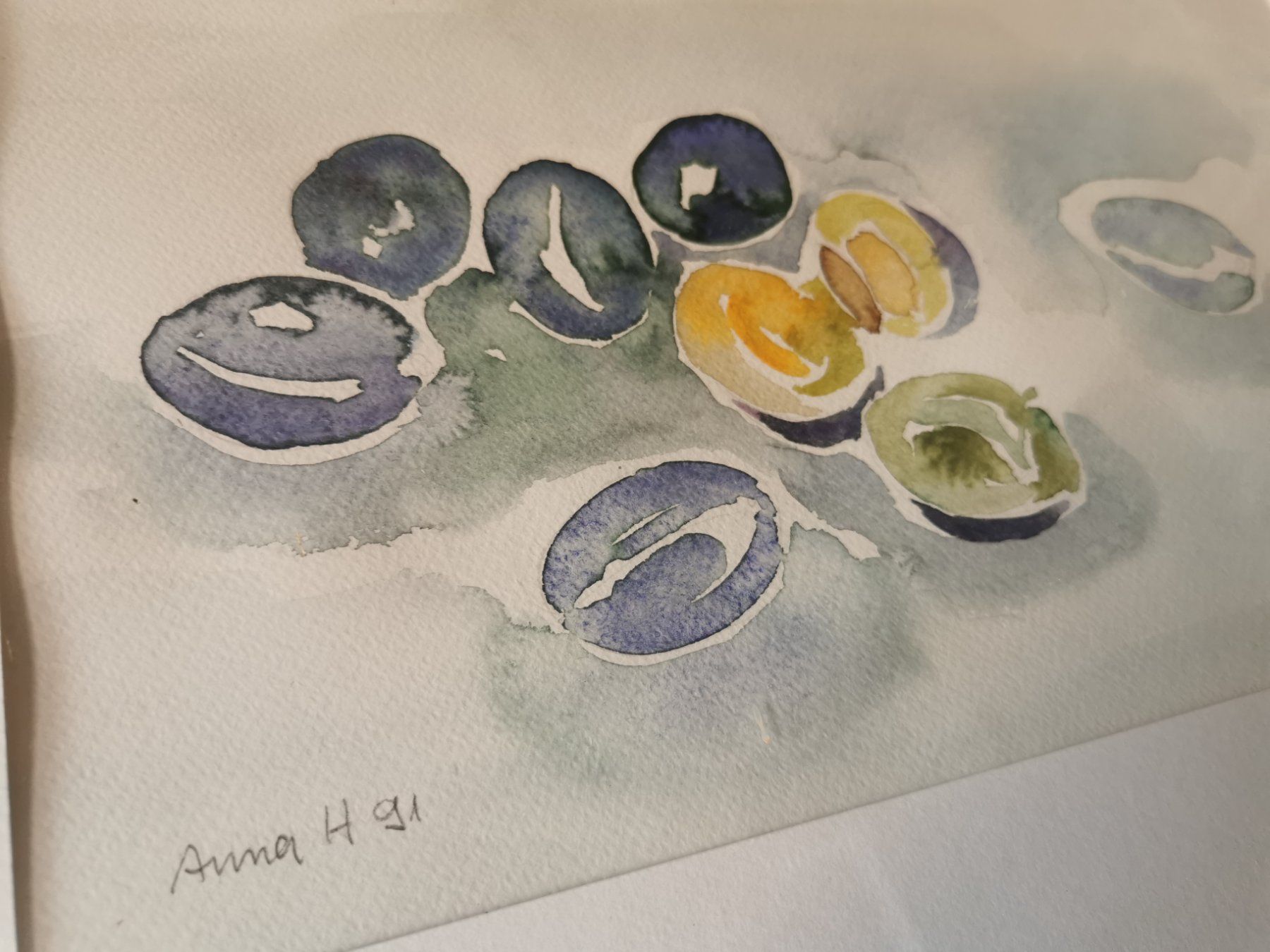 Gemälde: Aquarell Zwetschgen Pflaumen Original – Gebraucht aus Berneck von Hansi_Muenz 2