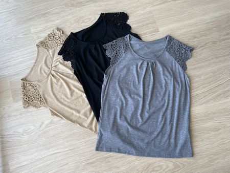 Damen T-Shirt mit Spitzenärmeln 3er Set Neu