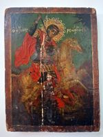 Antike griechisch-orthodoxe Ikone heiliger Georg auf Pferd.