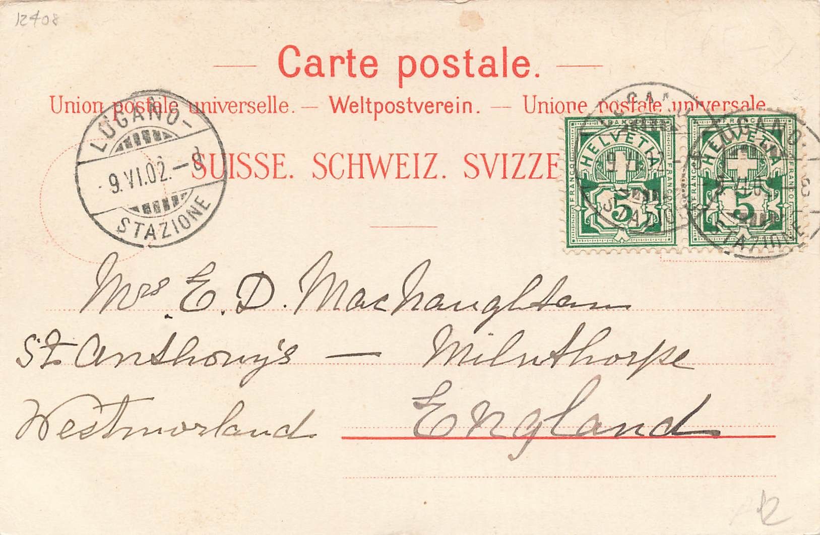 Ansichtskarten: Hotel St. Gotthard Terminus Lugano Litho – Gebraucht aus Biasca von Blenio71 1