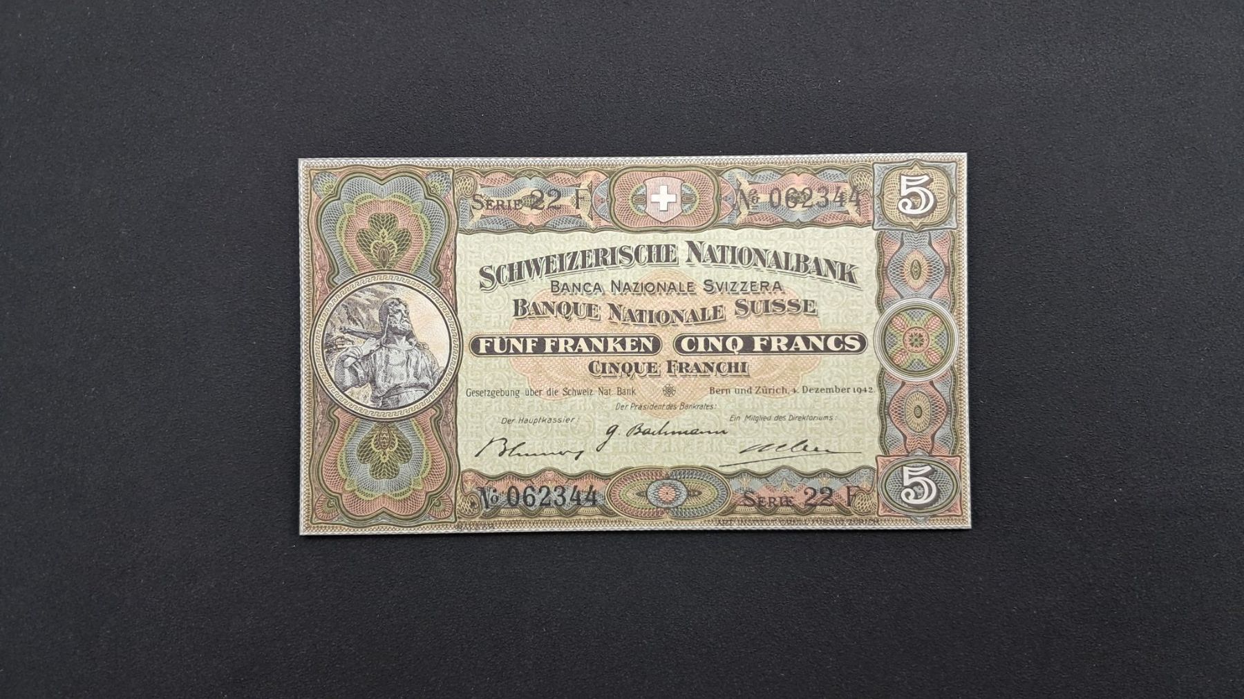 Banconote: 5 Franken  1942 Sign. Weber Unc – Nuovo e nell'imballaggio originale da Lufingen venduto da E-Auktion