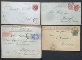 WÜRTTEMBERG: 4 Poststücke aus 1863–1901