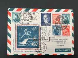 10. Öst. Ballon-Post-Flug 1953  Erstag div. Stempel  (G266)