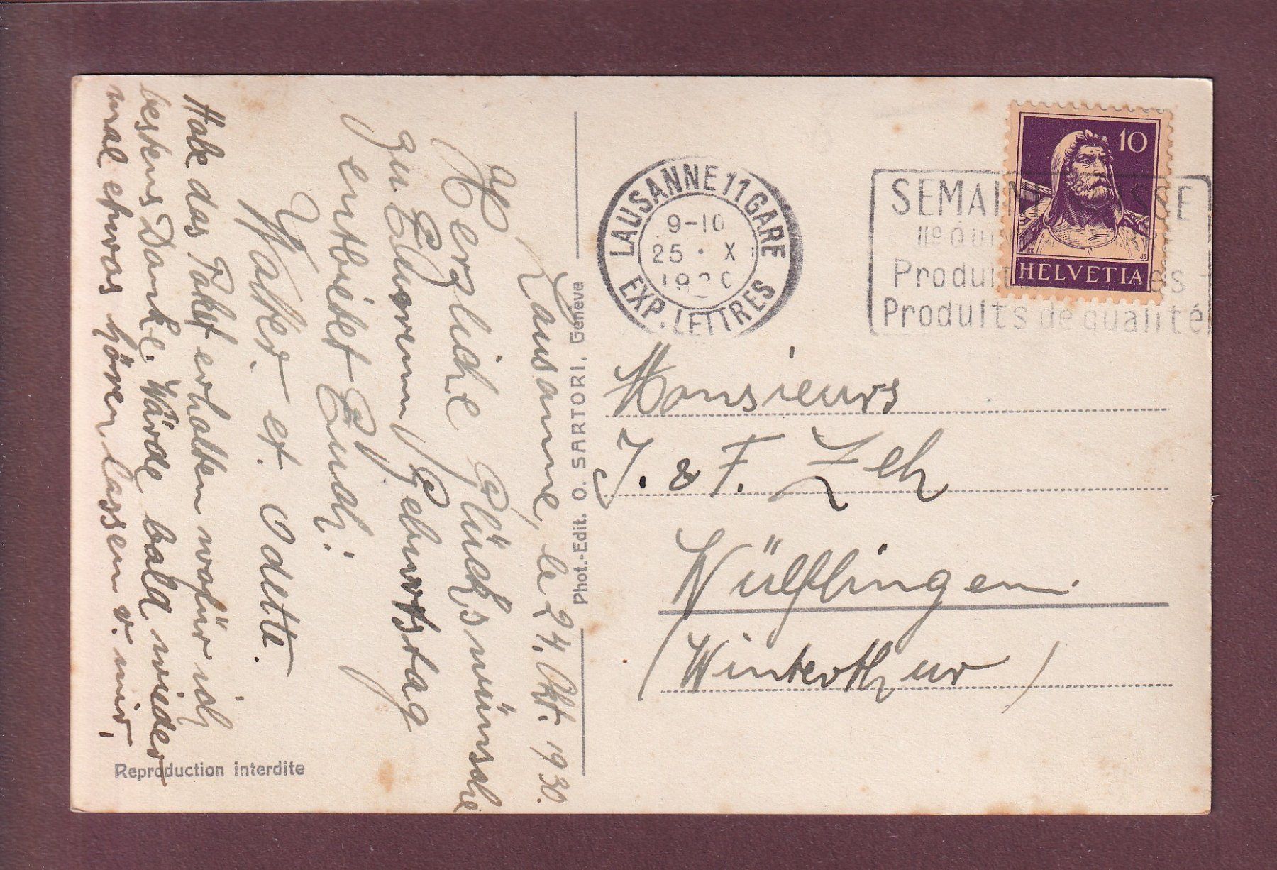 Ansichtskarten: LAUSANNE - Ouchy - Château - 1930 – Gebraucht aus Pully von nicecards 1