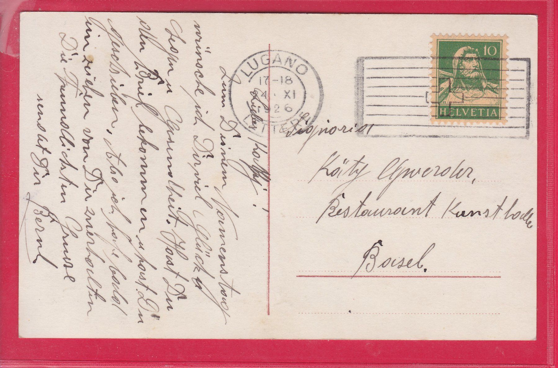 Ansichtskarten: SINCERI AUGURI, 24.11.1926 – Gebraucht aus Oberrieden von Gebirgsstelze 1
