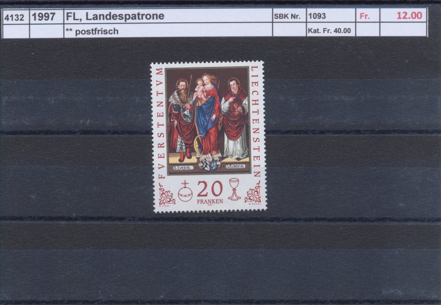Tutti i francobolli: 1997 FL, "Landespatrone", ** postfrisch – Nuovo (secondo la descrizione) da Winterthur venduto da Zupogeru