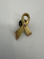 Brosche Avon Schleife goldfarben mit rosa Steinen