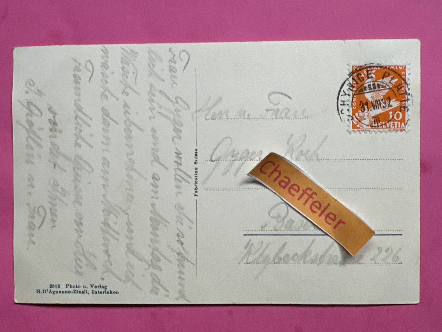 Ansichtskarten: 1932 Schynige Platte – Gebraucht aus Zürich von Chaeffeler 1