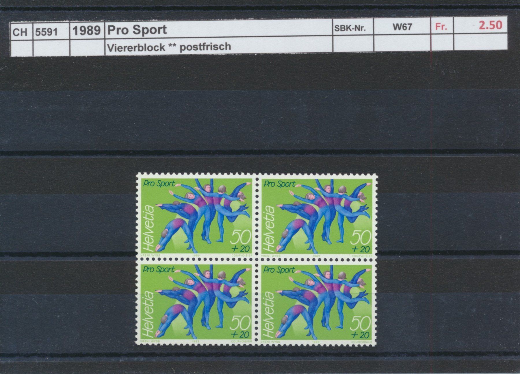 Tutti i francobolli: 1989 "Pro Sport" - Viererblock, ** postfrisch – Nuovo (secondo la descrizione) da Winterthur venduto da Zupogeru