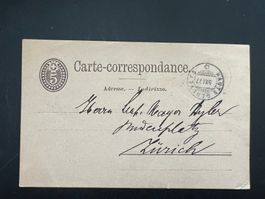 1877 Postkarte Hauts Geneveys-Zürich   (G1143)