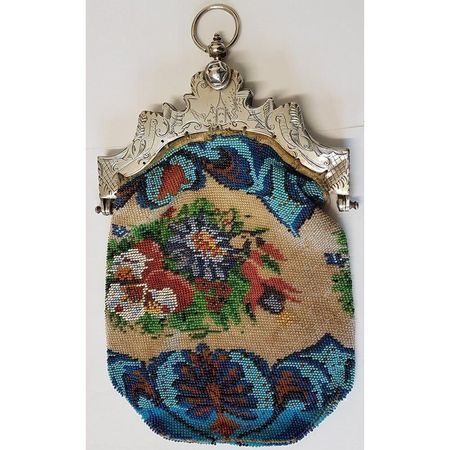 Antike Perlentasche mit Silberbügel 1812