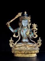 Manjushri Bodhisattva vergoldet Bronze Nepal Bergkristall