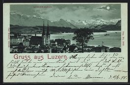 Litho Luzern, Teilansicht mit den Alpen