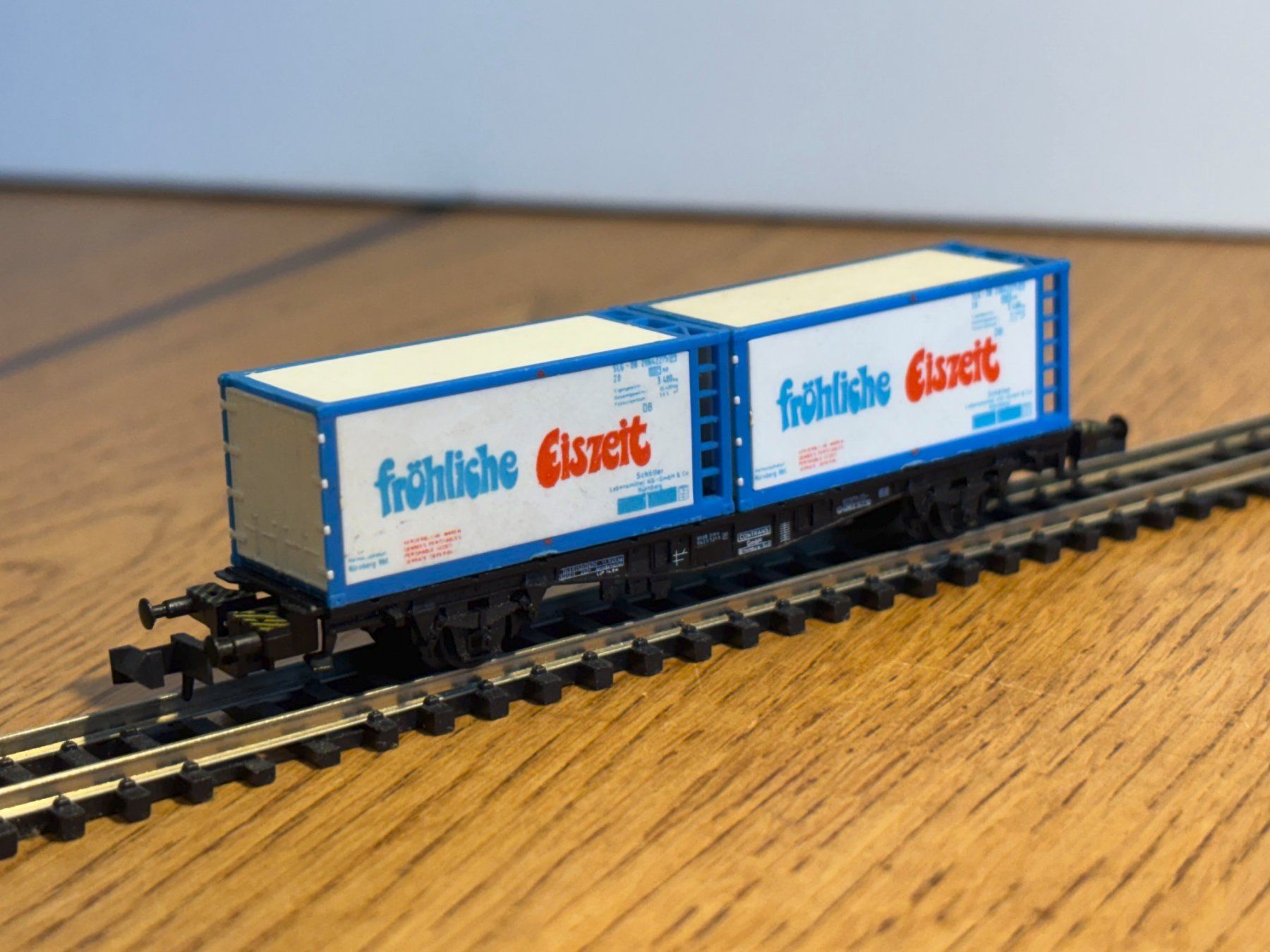 Modellini di ferrovie: e1853: Containerwagen (Spur N) – Usato da Birsfelden venduto da Birs_25 2