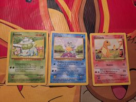 3 Pokemon Karten Bisasam Schiggy Glumanda gebraucht