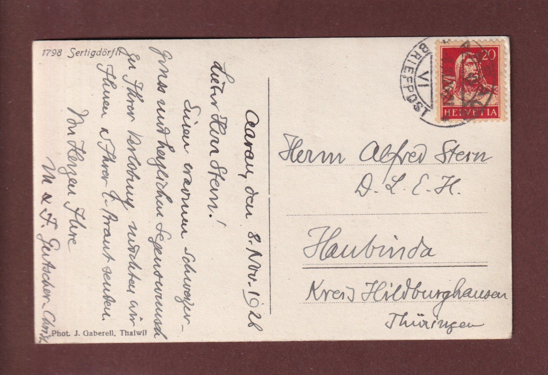 Cartoline postali: Davos - SERTIG-DÖRFLI - 1926 – Usato da Pully venduto da nicecards 1