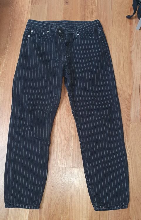 Pantalon Noir Rayé Save The Queen - Taille 38 (W28), Fabriqué En Italie - Jeans Peint, Style Flare - Occasion TB