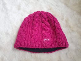 MÜTZE WINTERMÜTZE BULA ROSA STRICKWARE ZOPFMUSTER CAPE HUT