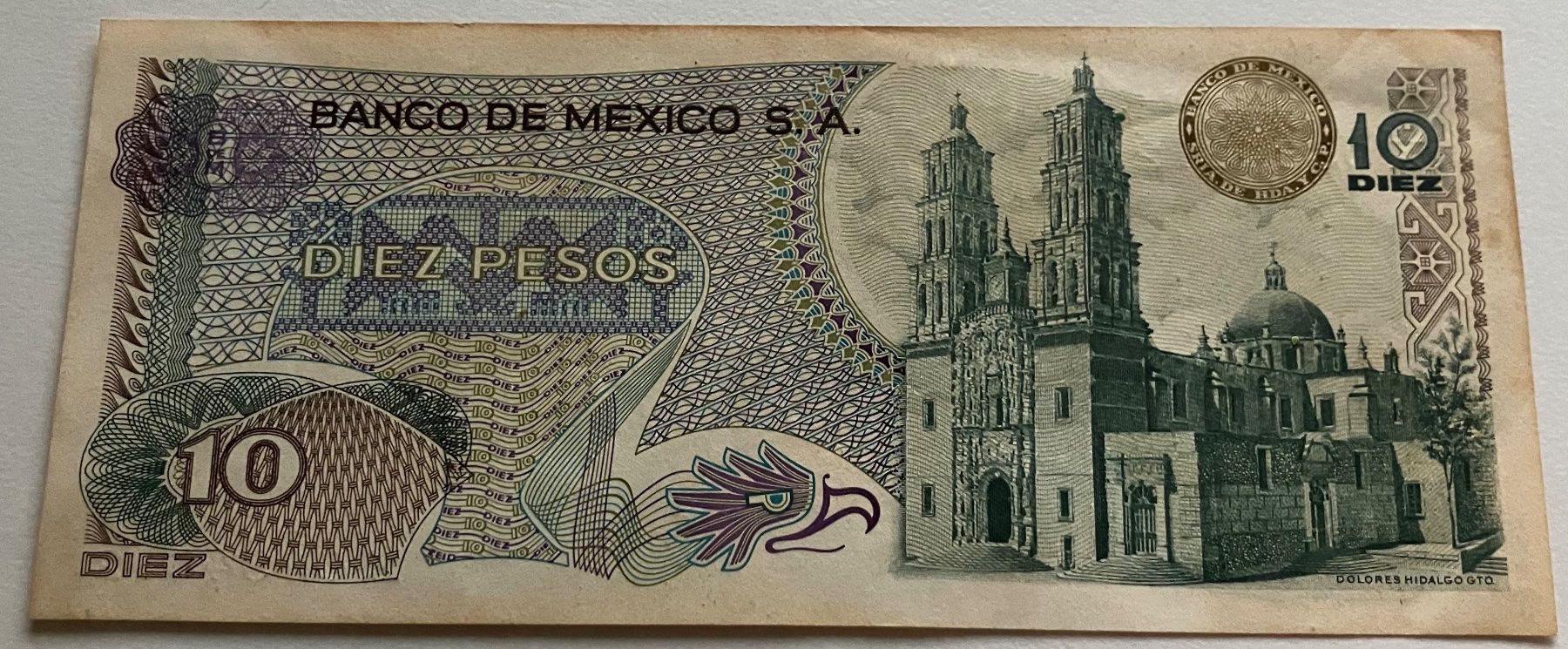 Banknoten: Mexiko 10 Pesos 1977 – Gebraucht aus Algetshausen von Carrhard 1