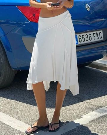 🆕 White Skirt Asymmetric Hem Drawstring Size M New