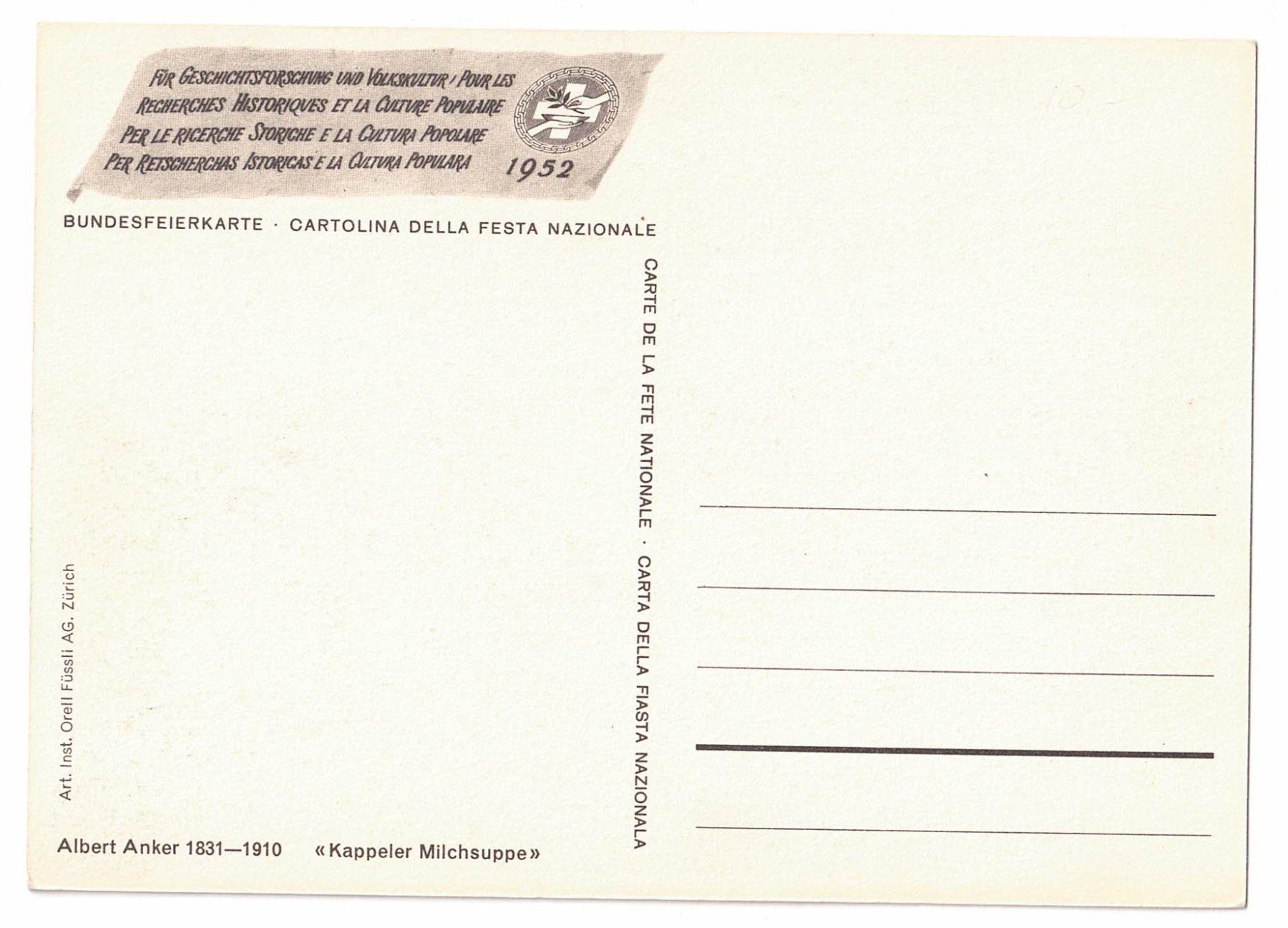 Cartoline postali: Bundesfeierkarte 1952 – Usato da Ebnat-Kappel venduto da fli_h5kc 1
