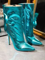 Sexy Waden Stiefel aus Türkis PU Leder Lack Metallic Gr. 38