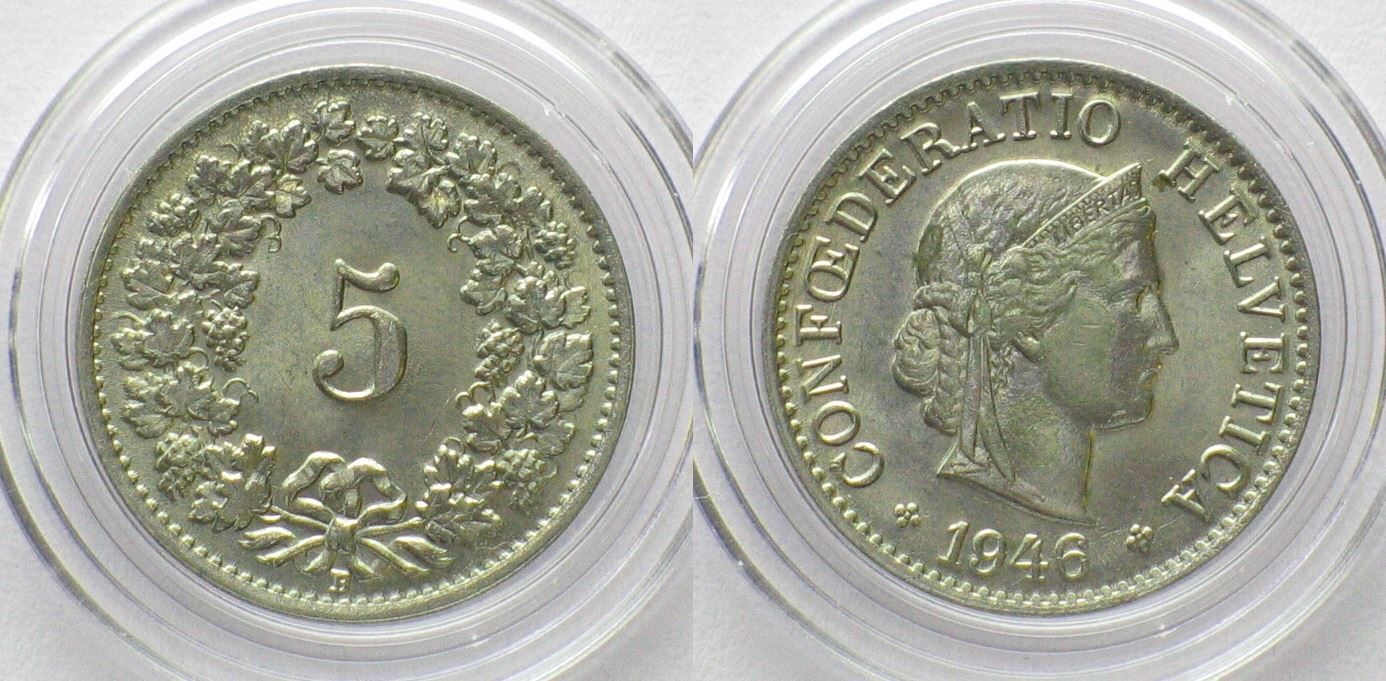 Alle Münzen: CH 5 Rappen 1946 Ku-Ni FDC stgl!!! – Gebraucht aus Riehen von sesambestcoins2004