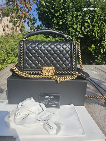Chanel Boy tasche Medium flap Lambskin schwarz alt gold RAR