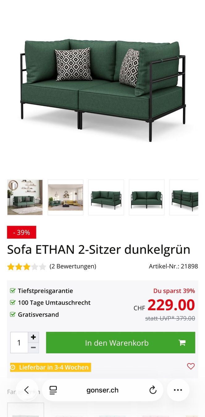 Sofas: 2x Garten Set Grün 2-Seater Sofa – Gebraucht aus Zürich von Du_9w2w 4