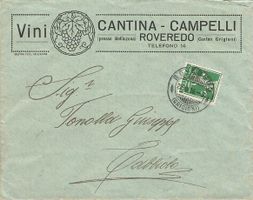 Roveredo (GR) Busta commerciale Cantina Campelli Vini 1915