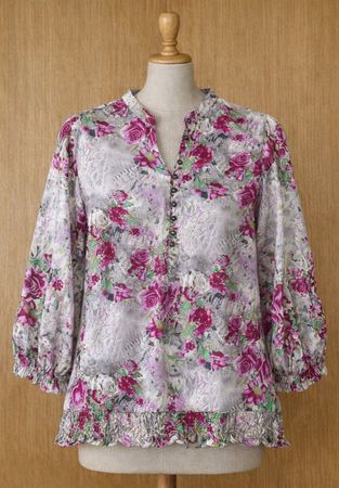 Blumige Tunika / Bluse mit Volant – Grösse 42