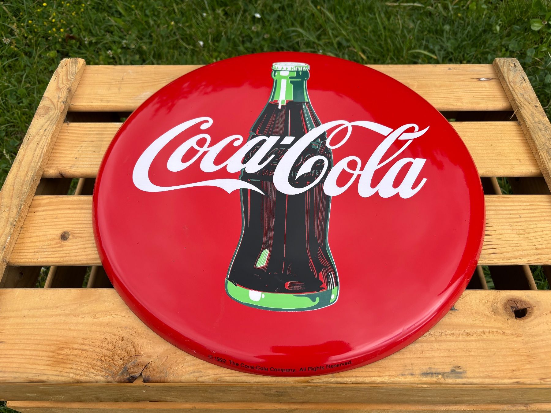Coca-Cola Insegne: schönes rundes Coca Cola Vintage Blechschild – Usato da Feldbach venduto da Olive1 2