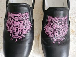 Kenzo Paris Black Leather Slip-On Sneakers Size 36 EU