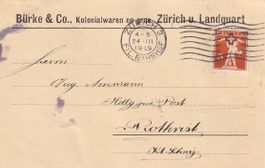 Bürke & Co. Kolonialwaren Zürich Maschinenstempel 1919